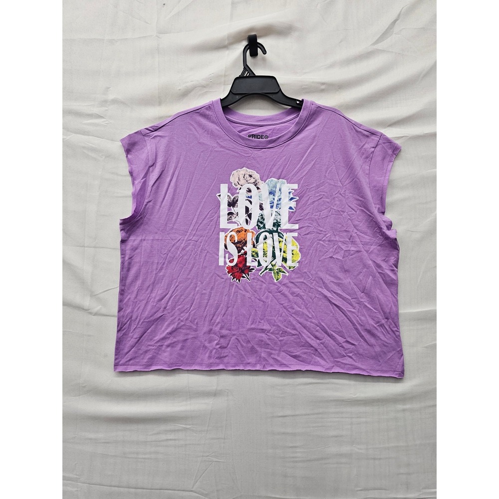 Pride Womens Love Is Love Graphic Sleeveless Tee Purple Cotton Blend Size XL